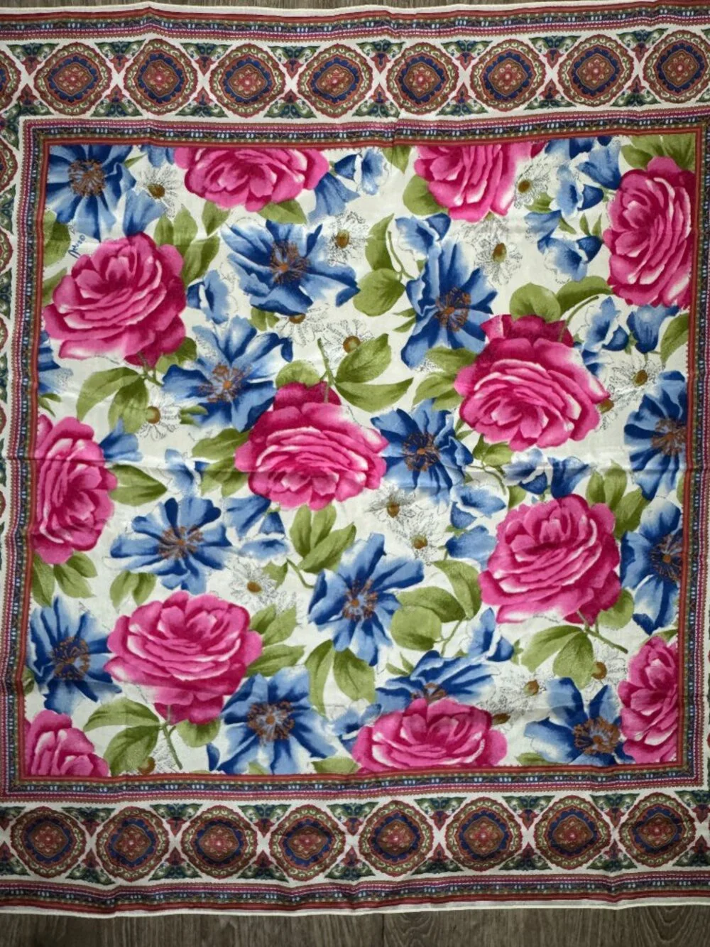 Vintage Silk Scarf Floral Roses
